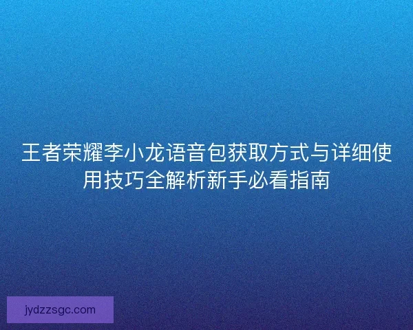 王者荣耀李小龙语音包获取方式与详细使用技巧全解析新手必看指南